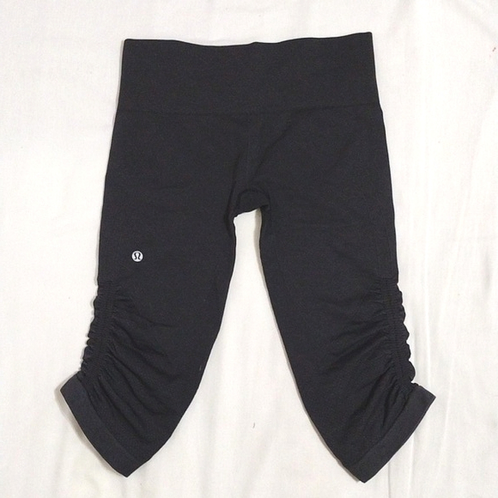 Lululemon In The Flow Crop Ruched Seamless Yoga Leggings Dark Gray Size 8